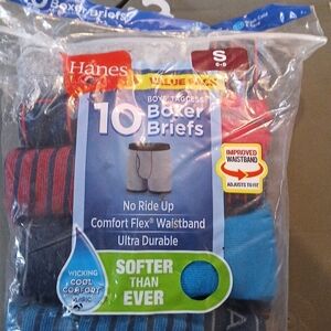 Hanes Bous Boxer Briefs 10 Pack Black, Red, Blue Size Small 6-8